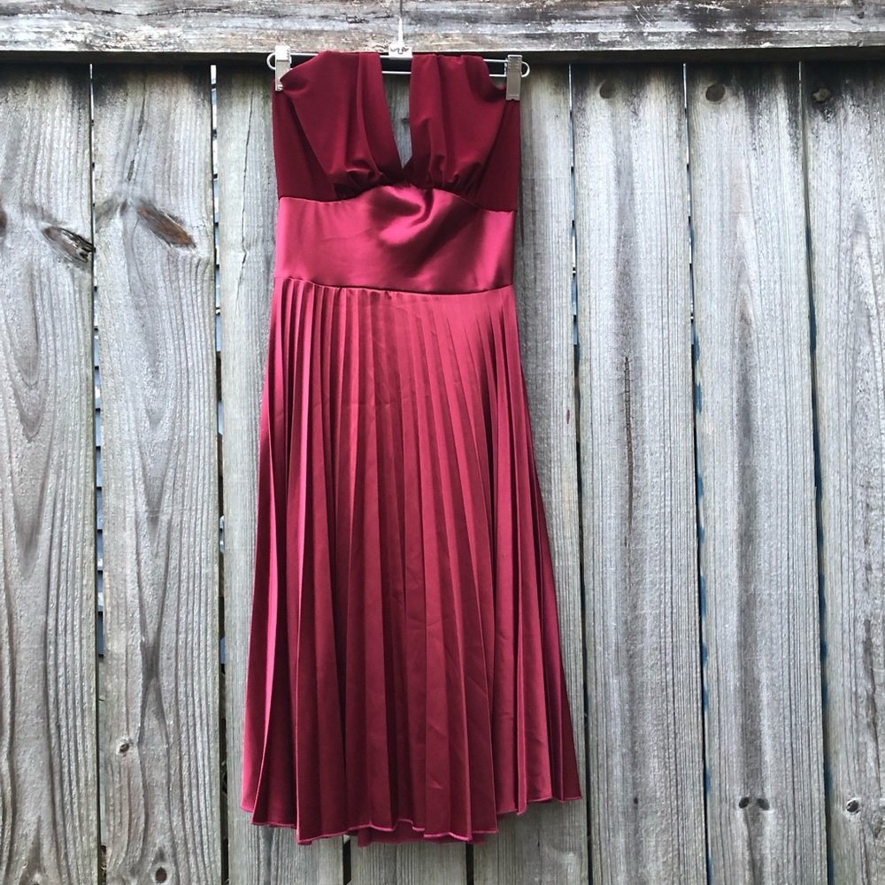Vintage 90s Satin Plisse Halter Dress Wine Red Size M American One